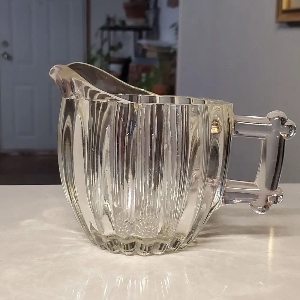Jeannette Glass National Clear Depression Glass Creamer Ribbed Dot Design Vtg